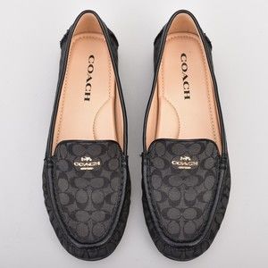 Coach Marley Driver Leather Shoes Black Gray  7.5M Driving Moccasins Loafer